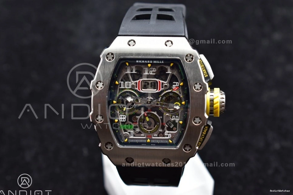 Strap V Chrono A7750 RM011 SS Sophisticated Rubber Crystal Edition Best Dial 1:1 KVF 1025 Black Black on 0915